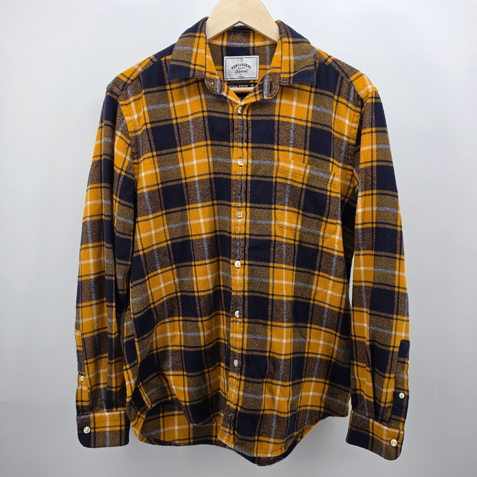 Portuguese Flannel Mens Yellow Plaid Cotton Button Shirt Size M Old Style Wisdom